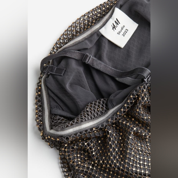 BNWT H&M Studio 2023 Rhinestone-Embellished Off-the-Shoulder Net Dress XS, L, XL - Picture 7 of 7